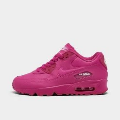 Girls' Big Kids' Nike Air Max 90 Leather Casual Shoes Laser Fuchsia/White - 833376 603