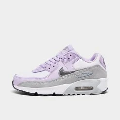 Girls' Big Kids' Nike Air Max 90 Casual Shoes White/Metallic Silver/Violet Frost/Pure Platinum - CD6864G 123