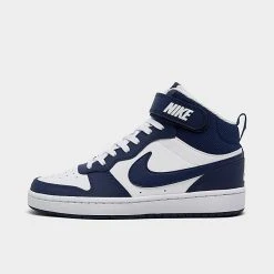 Big Kids' Nike Court Borough Mid 2 Casual Shoes White/Blue Void/Signal Blue - CD7782B 107