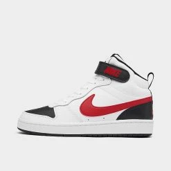 Big Kids' Nike Court Borough Mid 2 Casual Shoes White/University Red-Black - CD7782B 110