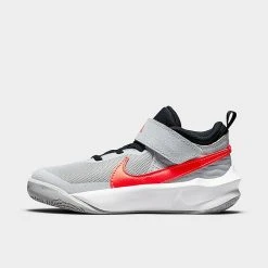 Little Kids' Nike Team Hustle D 10 Basketball Shoes Light Smoke Grey/Bright Crimson/Dark Obsidian - CW6736 006