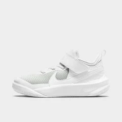 Little Kids' Nike Team Hustle D 10 Basketball Shoes White/White/Photon Dust/Volt - CW6736 101