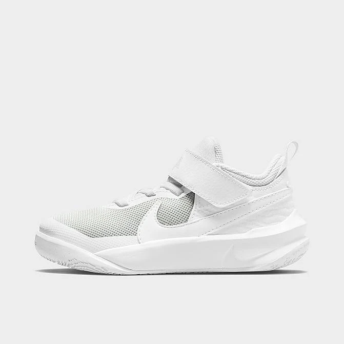 Little Kids' Nike Team Hustle D 10 Basketball Shoes White/White/Photon Dust/Volt - CW6736 101