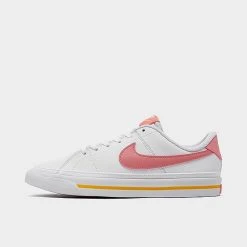 Girls' Big Kids' Nike Court Legacy Casual Shoes White/Coral Chalk/Laser Orange - DA5380G 118