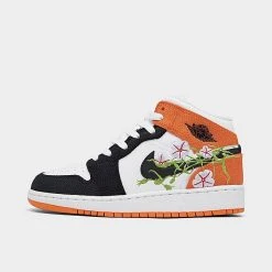 Nike Big Kids' Air Jordan Retro 1 Mid SE Casual Shoes White/Black/Starfish/Vivid Green - DQ8390 100