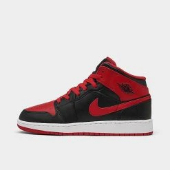 Nike Big Kids' Air Jordan Retro 1 Mid Casual Shoes Black/Fire Red/White - DQ8423 060