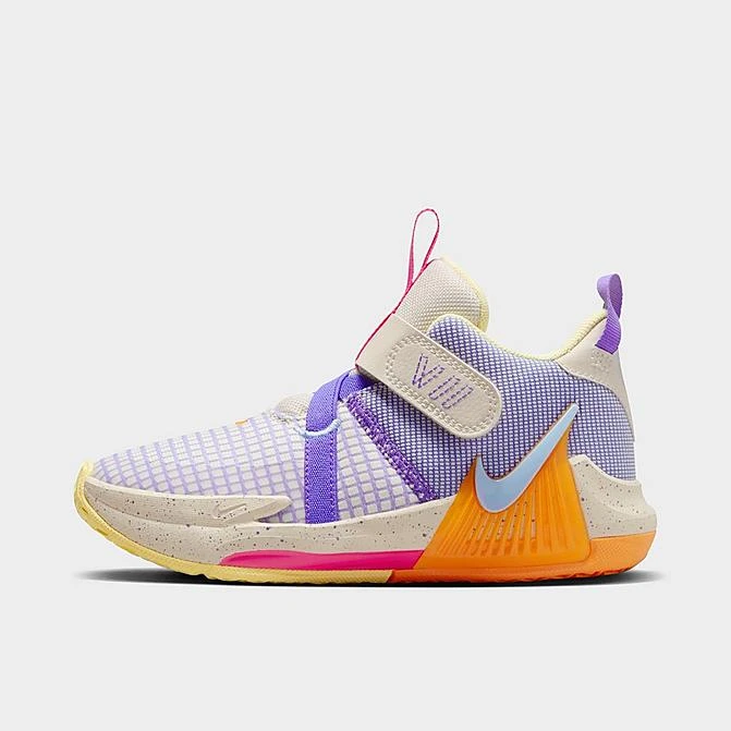 Little Kids' Nike LeBron Witness 7 Stretch Lace Basketball Shoes Light Orewood Brown/Action Grape/Vivid Orange/Cobalt Bliss - DQ8647 101