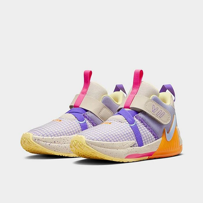 Little Kids' Nike LeBron Witness 7 Stretch Lace Basketball Shoes Light Orewood Brown/Action Grape/Vivid Orange/Cobalt Bliss - DQ8647 101 - Image 2
