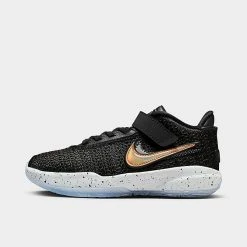 Little Kids' Nike LeBron 20 Stretch Lace Basketball Shoes Black/White/Pure Platinum/Metallic Gold - DQ8648 003