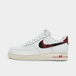 Men's Nike Air Force 1 '07 LV8 SE Plaid Swoosh Casual Shoes White/Stadium Green/Pale Ivory/University Red - DV0789 100