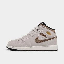 Nike Big Kids' Air Jordan Retro 1 Mid SE Casual Shoes Light Orewood Brown/Metallic Gold/White - DZ5369 102