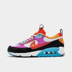 Women's Nike Air Max 90 Futura Casual Shoes White/Bright Crimson/Fuchsia Dream-/Baltic Blue/Cosmic Fuchsia/Vivid Orange - FD0821 100