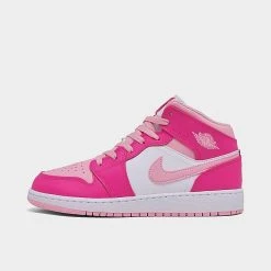 Nike Girls' Big Kids' Air Jordan Retro 1 Mid Casual Shoes White/Medium Soft Pink/Fierce Pink - FD8780 116